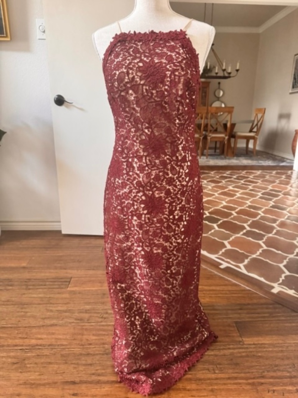 Antonio Melani Burgundy Floral Lace Maxi Dress I Sheath I Formal Size 4